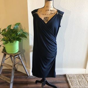 Michael Kors Size Large Navy Dress Gold Accents
